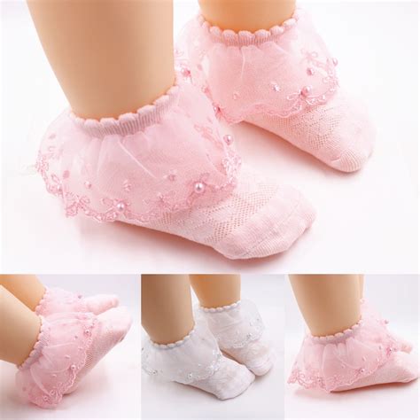 Cute Princess Kids Baby Girl Lace Socks Toddler Girls Pearls Soft Ruffle Socks Newborn Cotton ...