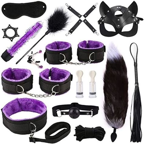 16 pièces-violet - Ensemble De Bondage Bdsm En Cuir Véritable De Haute