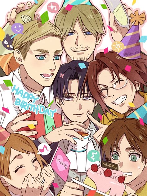 eren yeager, levi, hange zoe, erwin smith, petra ral, and 2 more