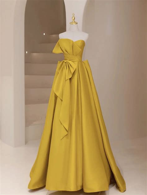 Yellow Evening Dress, Strapless Party Dress,satin Bright Prom Dress