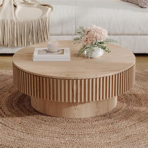Amazon.com: 31.5" Round Coffee Table with Storage, Solid Wood Coffee