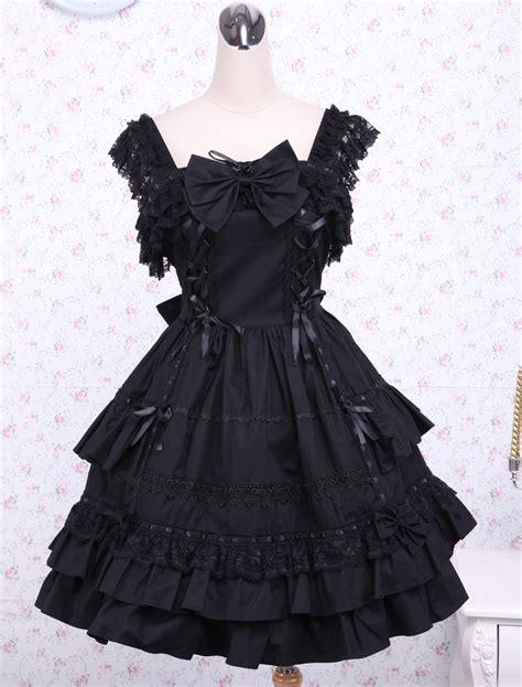gothic lolita dress jsk black ruffles bow lace trim lolita jumper skirt