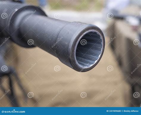 rifled muzzle   machine gun close  stock photo image  criminal