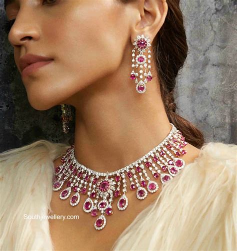 diamond  ruby necklace set indian jewellery designs