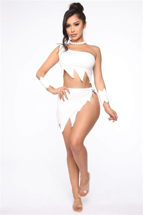 Bedrock Babe 5 Piece Costume Set - White | Fashion Nova
