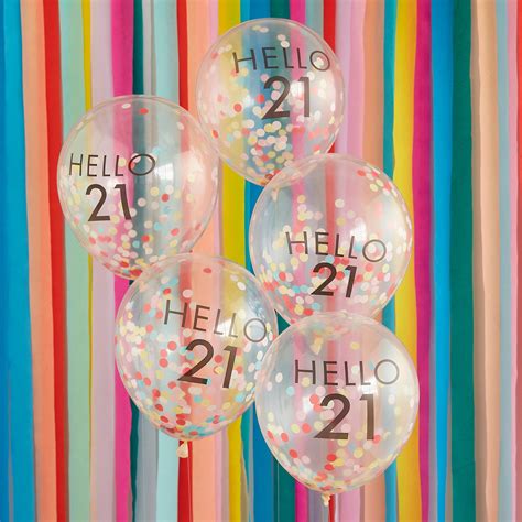 Hello 21 Rainbow Confetti 21st Birthday Balloons | Ginger Ray