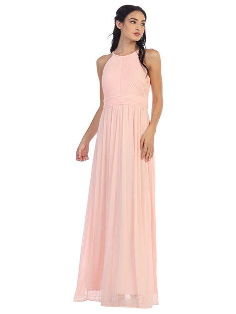 Dusty Blue Long Halter Bridesmaid Pleated Dress for $78.99 – The Dress