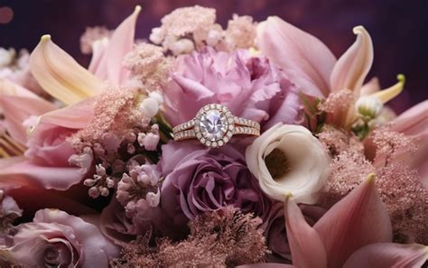 premium photo elegant flowers bouquet  engagement rings