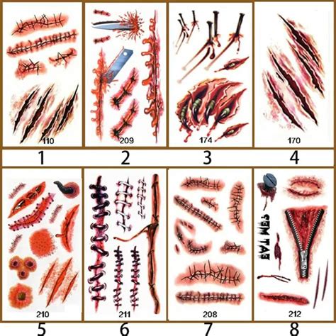 10 Pcs Halloween Zombie Scar Tattoos Fake Scars Bloody Costume Makeup ...