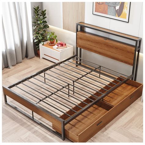 Bed Frames | Steel bed frame, Black metal bed frame, Wood bed design