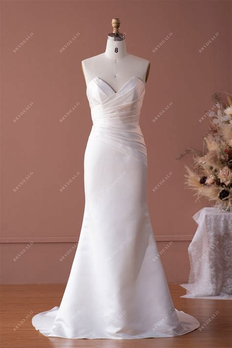Elegant Church Satin Mermaid Wedding Dress with Overskirt | Brydealo