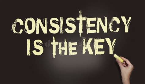 consistency   key chalkboard  text  hand holding piece  cahlk business success