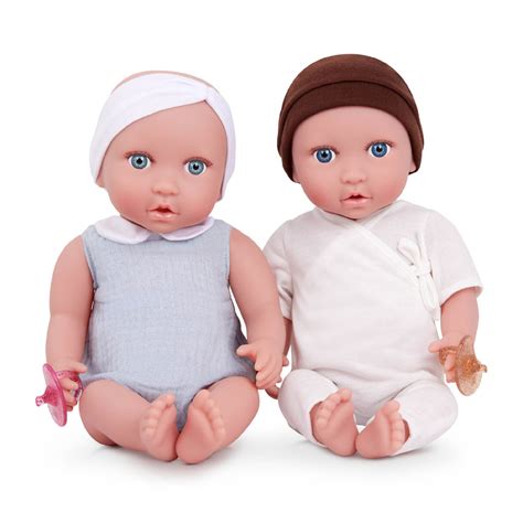Babi Twin Dolls - Blue Eyes, White Headband and Brown Hat 14-inch Baby ...