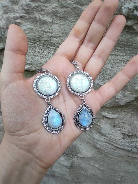 Magical Moonstone Jewelry Moon Face Necklace Celestial | Etsy