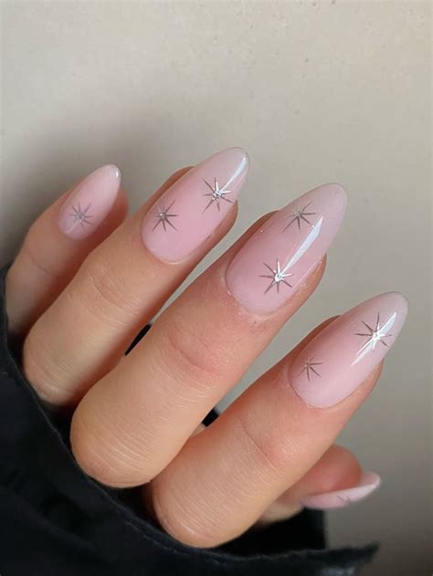 Silver Stars Custom Press on Nails Celestial Luxury False Nails Milky ...