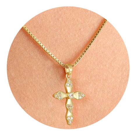 GOSFRY Gold Plated Cross Necklace for Women Dainty Cross Pendant Non
