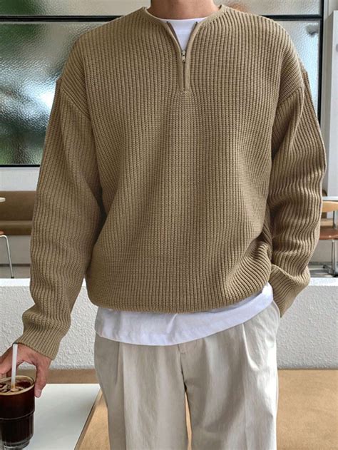 Casual Half Zip Sweater | Striped knitted sweater, Half zip sweaters ...