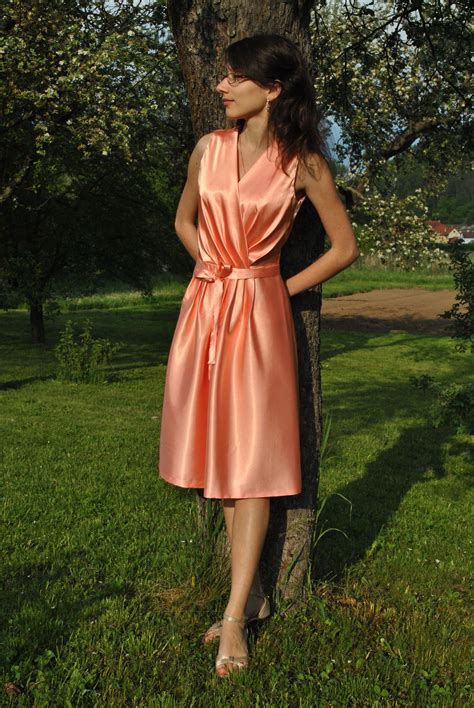 peach satin dress | Peach satin dress, Satin dresses, Dress