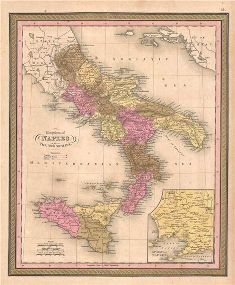 1850 Mitchell Map of Southern Italy: The Kingdom of Naples or the two ...