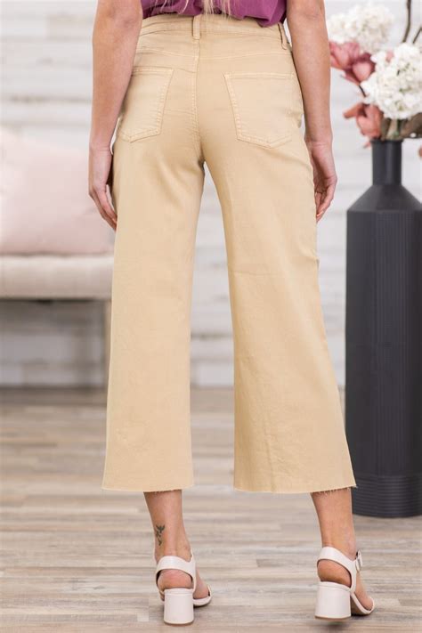 Tan Wide Leg Button Fly Trouser PantsFilly Flair
