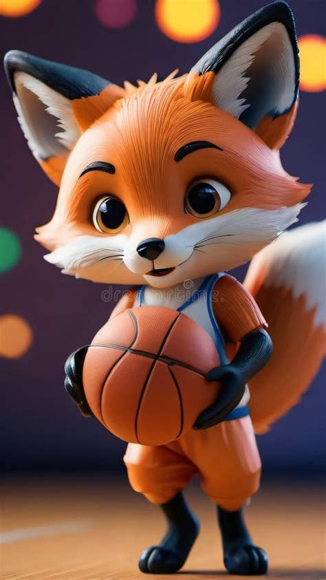 Photo of a Cute 3D Fox Playing Basketball on a Solid Color Background ...
