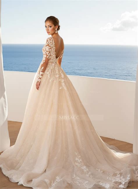 Classic Ball-Gown Long Sleeves Lace Wedding Dresses - Missacc