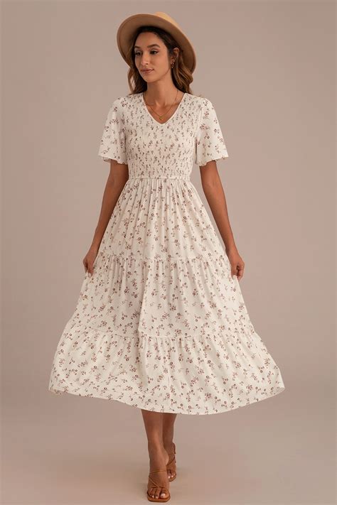 Floral Short Sleeve V Neck Smocked Tiered Maxi Dress - Petallush