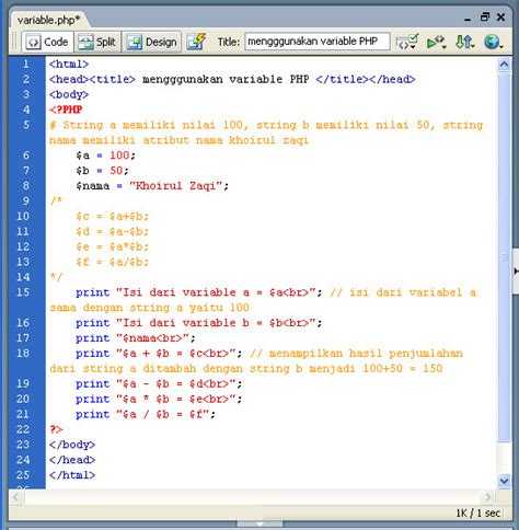 komentar  php contoh program php