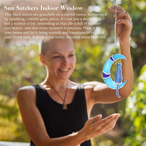 JUHEPROKIT Colgante de vitral Gato de vitral de gato en la luna, atrapa