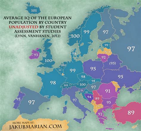 Average IQ in Europe by country. More IQ maps >> - Maps on the Web