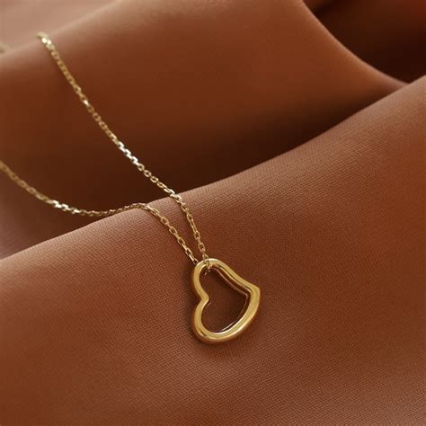 Gold Heart Necklace Open Heart Pendant 14K Gold Layering - Etsy