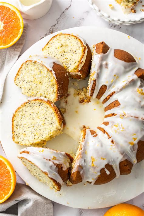 Top down view of a bundt cake with 4 slices.