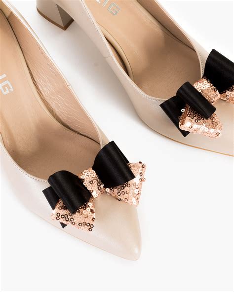 ᑕ ️ᑐ Czarno-złote kokardki do butów z cekinami ️ sklep producenta Kulig.pl