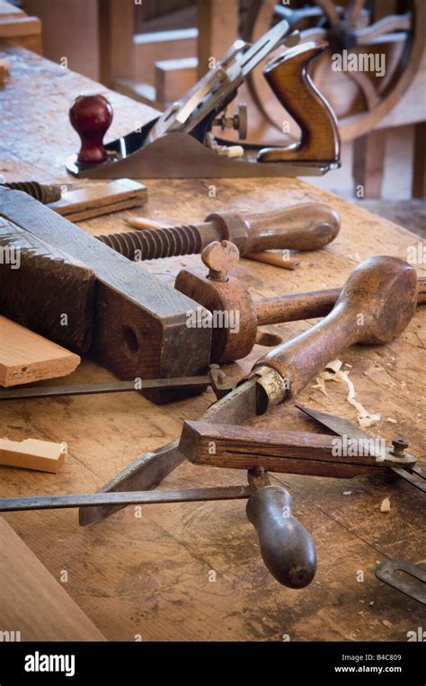 Fort Edmonton, Alberta, Canada, antique woodworking tools Stock Photo ...