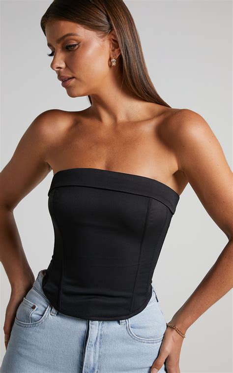 Vaira Top - Strapless Corset Top in Black | Showpo