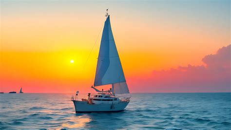 A Sailing Boat In The Ocean During Sunset Ai Generated Photo | JPG Free ...