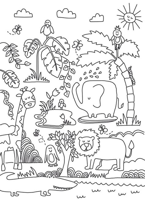 Animals in Jungle Coloring Page - Free Printable Coloring Pages for Kids