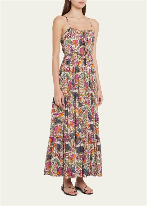 Rhode Zoe Smocked-Back Printed Midi Dress - Bergdorf Goodman