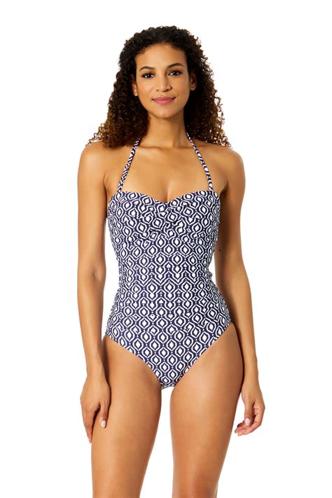 Anne Cole Azzurra Geo Twist Front Shirred One Piece Swimsuit | Navy