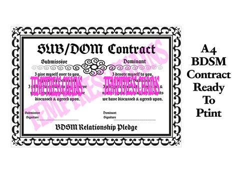BDSM Contract. Printable Sub Dom Contract. Submissive - Etsy UK