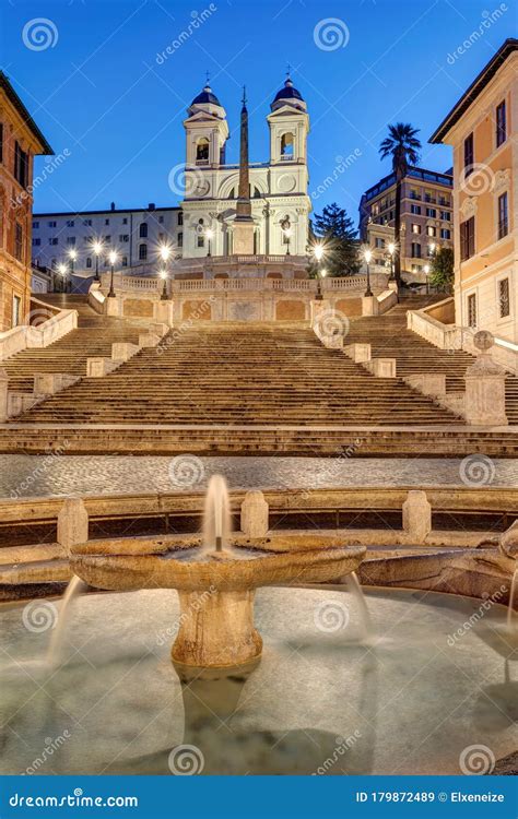 The Famous Spanish Steps with a Fountain Stock Image - Image of ...