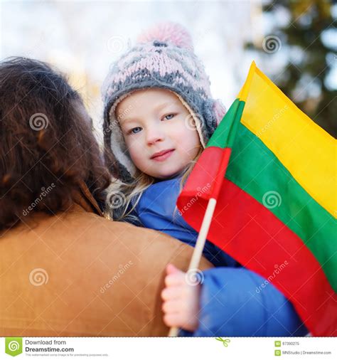 Father and Daughter with a Flag on Lithuanian Independence Day Stock ...