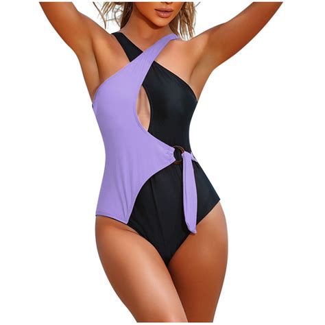 Yghzkop Women's Color Block One Piece Swimsuit Halter Neck Backless