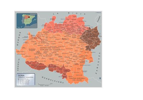 Municipalities Soria wall map from Spain | Largest maps of the world ...