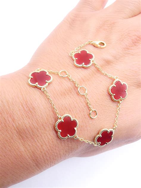 luxurious small dainty petite kt gold plated  red carnelian  petal