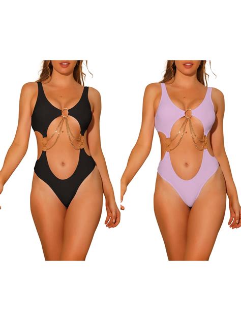 NOMADIC NOOK Women's Gold Chain Swimsuits V Neck Monokini, One Piece