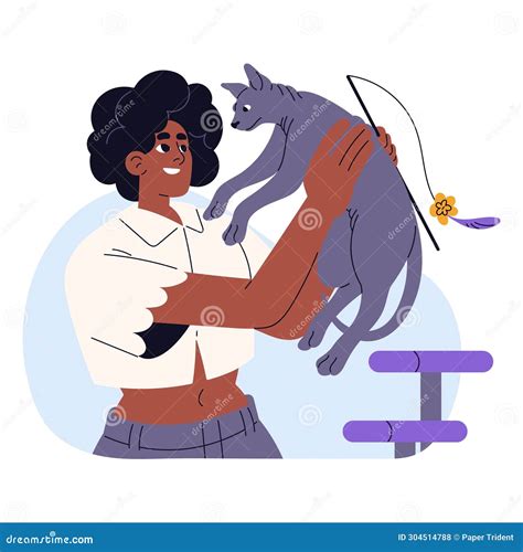 Young Woman Holds Adorable Naked Cat. Owner Plays with Her Hairless