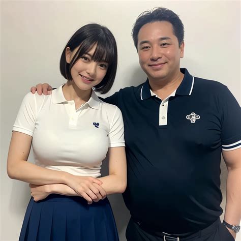 白いシャツと青いスカートを着たアジア人男性と女性が写真を撮っている - SeaArt AI