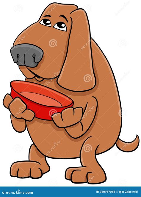 Cartoon Hungry Dog Animal Character with His Bowl Stock Illustration
