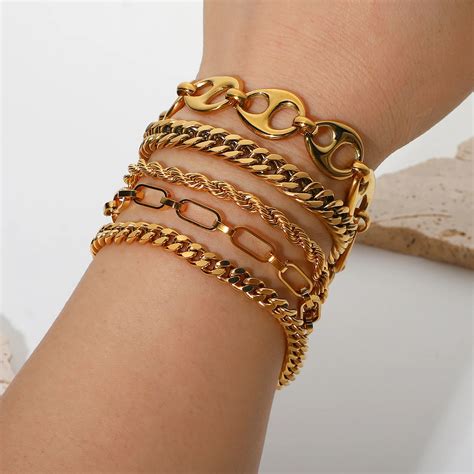 stainless steel pvd  gold plated tarnish cuban snake ot chain bracelet  woman jewelry